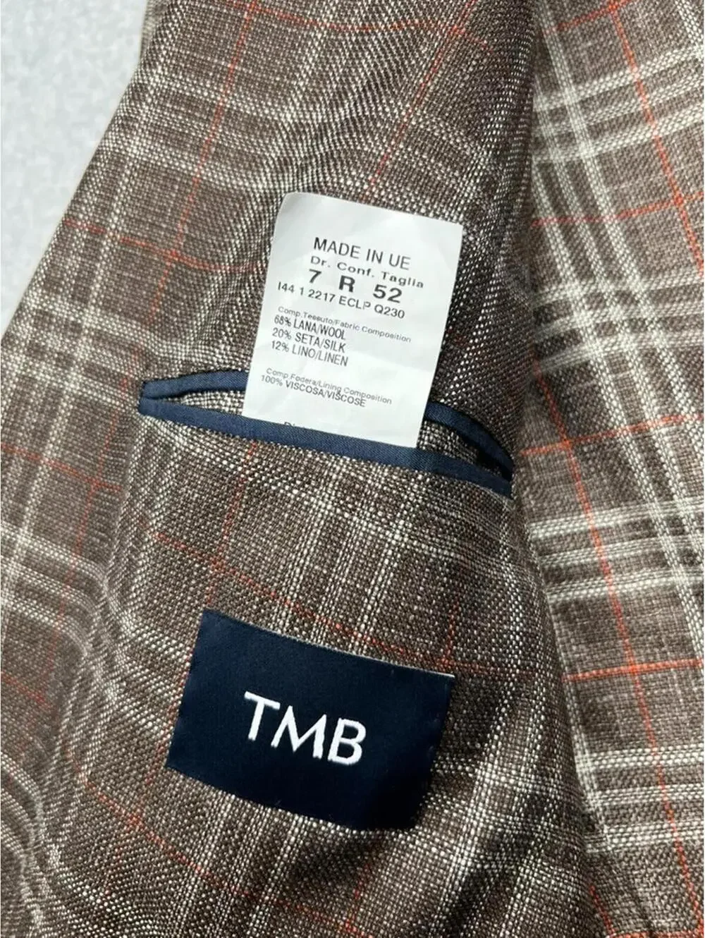 TMB Loro Piana Plaid Unstructure Tasmaniang Wool Silk Linen Blazer US 42/EU 52